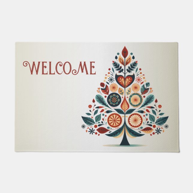 Paillasson Welcome Christmas Colorful Tree Scandinavia Folk  (Devant)