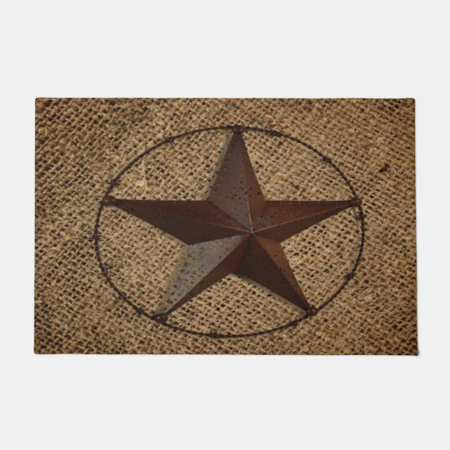 Paillasson Western Country Rustic Burlap Primitif Texas Star (Devant)