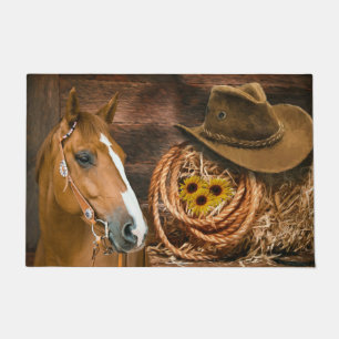 Paillasson Western Horse Cowboy Casquette Lasso Sunflowers