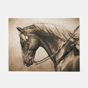 Paillasson Western Ranch Horse Vieux Photo Sepia