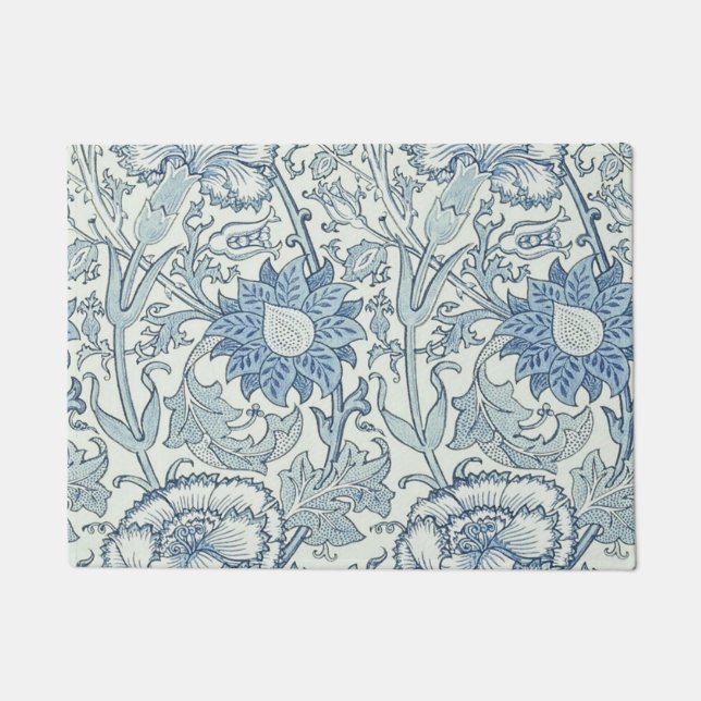 Paillasson William Morris Beau motif floral, bleu, rose (Devant)