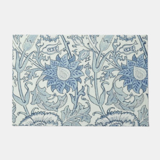 Paillasson William Morris Beau motif floral, bleu, rose