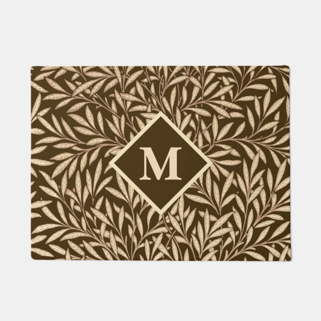 Paillasson Willow Art Nouveau avec Monogramme, Brown et beige (Devant)