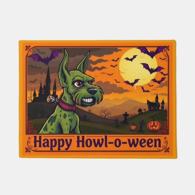 Paillasson Wire Fox Terrierstein Happy Howl-o-ween (Devant)