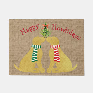 Paillasson Xmas Golden Retrivers Personnalisé Mistletoe Tan B