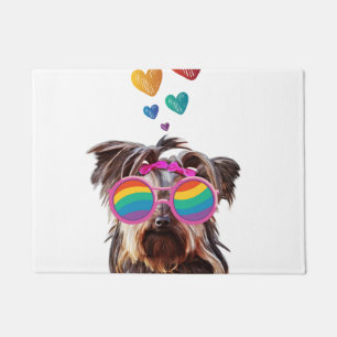 Paillasson Yorkie Chien avec coeurs Saint-Valentin