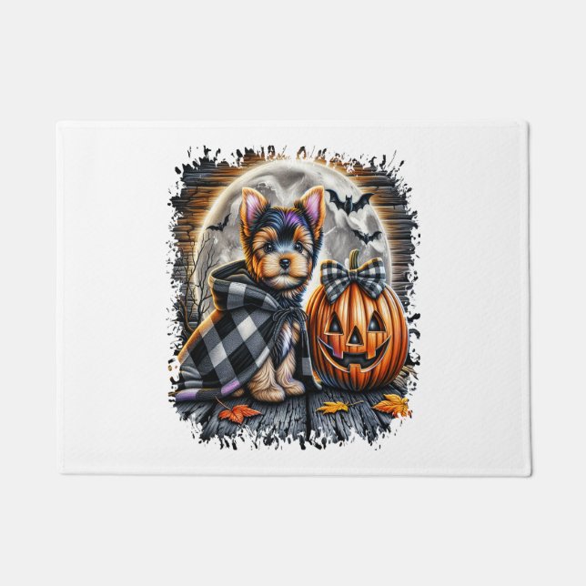 Paillasson Yorkie Chien Carré d'Halloween (Devant)