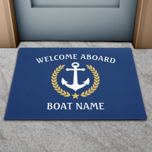Paillasson Your Boat Name Anchor Laurel Welcome Aboard Blue