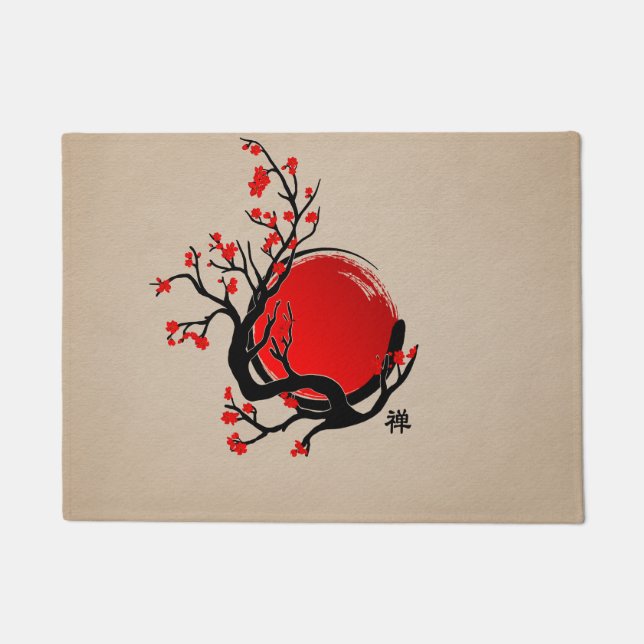 Paillasson Zen Enso Circle, Sun and Red Sakura Blossom (Devant)
