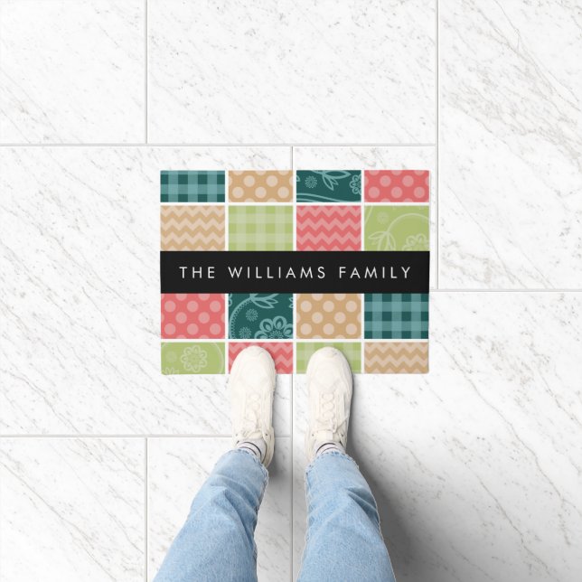 Paillasson Zigzag, Chevron, En vichy, Pois, Votre Nom (Intérieur)