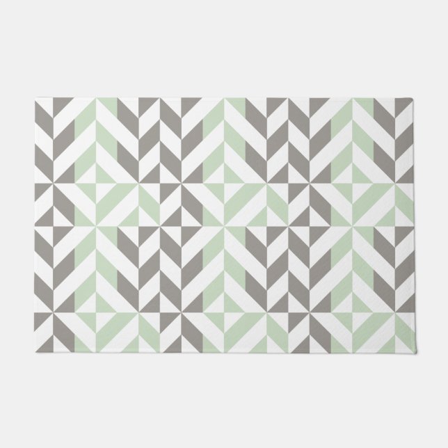 Paillasson ZigZag géométrique Sage Green et Silver (Devant)