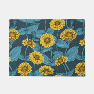 Paillasson Zinnias jaune sur bleu foncé