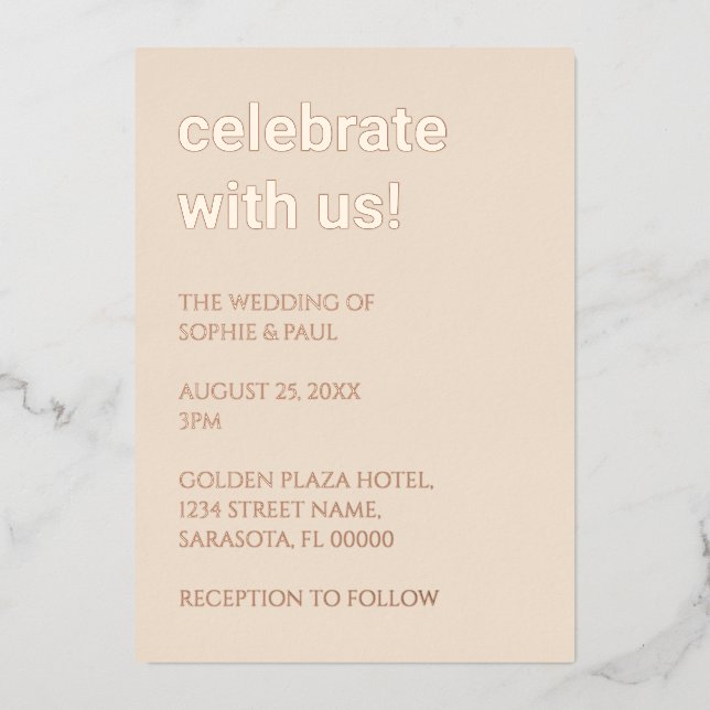 Paille Beige Mariage Rose Gold Foil Invitation (Recto)