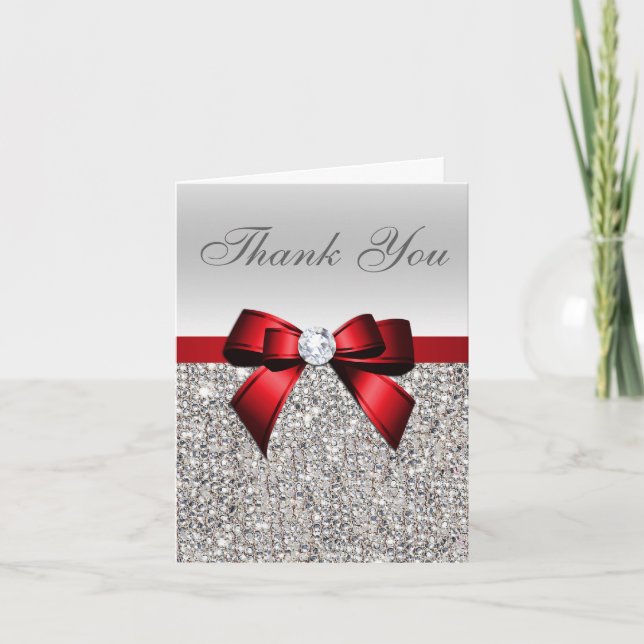 Paillettes argentées, nœud rouge diamant, merci (Devant)
