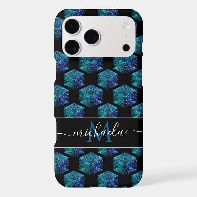 Paillettes de diamant bleu aqua géométrique Monogr (Verso)