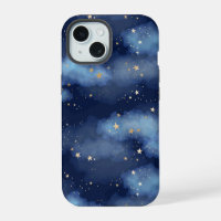 Paillettes Étoiles Dorées Motif Ciel Bleu Foncé