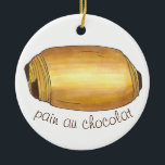 Pain Au Chocolat Croissant Pastry Chef Bakery Ceramic Ornament<br><div class="desc">Ornament features an original marker illustration of a delicious pain au chocolat French bakery chocolate croissant pastry. Back can be personalized with your information. This design is also available on other products. Don't see what you're looking for? Need help with customization? Contact Rebecca to have something designed just for you....</div>