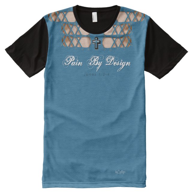 Pain By Design  Faux Blue Lace-up All-Over-Print T-Shirt (Front)