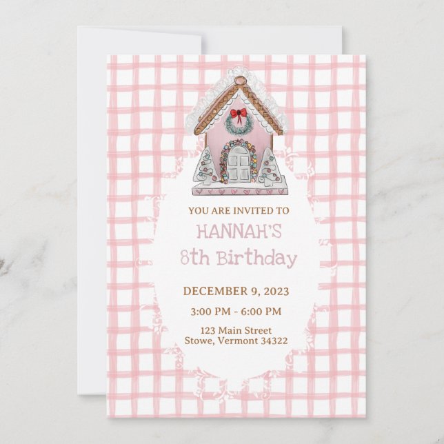 Pain d'En vichy rose Invitation Anniversaire (Devant)