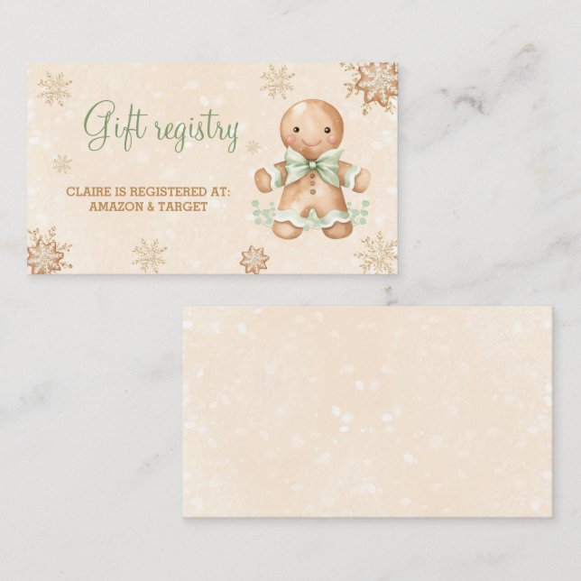 Pain d'épices Baby shower vert carte cadeau (Devant / Derrière)