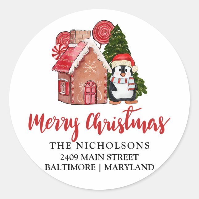 Pain d'épices de pingouin mignon | Étiquette d'adr (Devant)