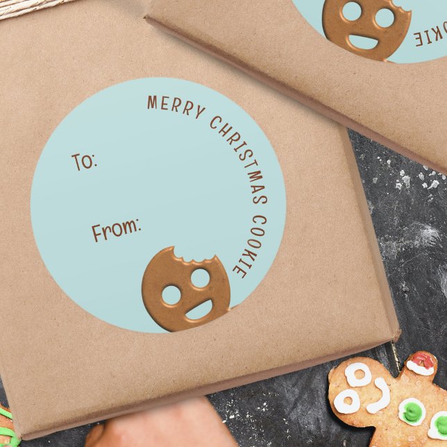Pain d'épices Homme Joyeux Noël Étiquette cadeau S (A happy gingerbread man ready to stick to your holiday gifts. Merry Christmas Cookie!)