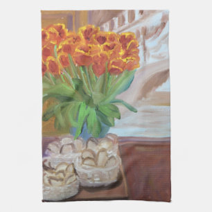 Pain et serviette de cuisine de tulipes