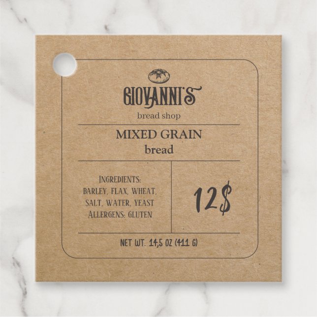 Pain Étiquette Brown Kraft Boulangerie en papier (Devant)
