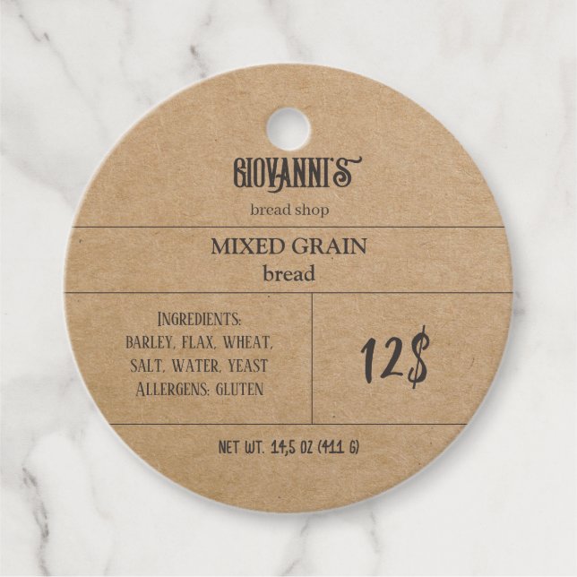 Pain Étiquette Brown Kraft Boulangerie en papier (Devant)