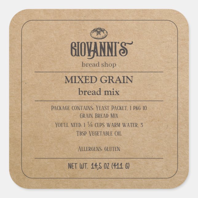 Pain Étiquette Brown Kraft Boulangerie en papier (Devant)
