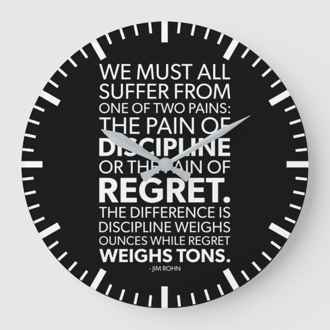 Pain Of Discipline vs Regret - Success Motivation Large Clock (Front)