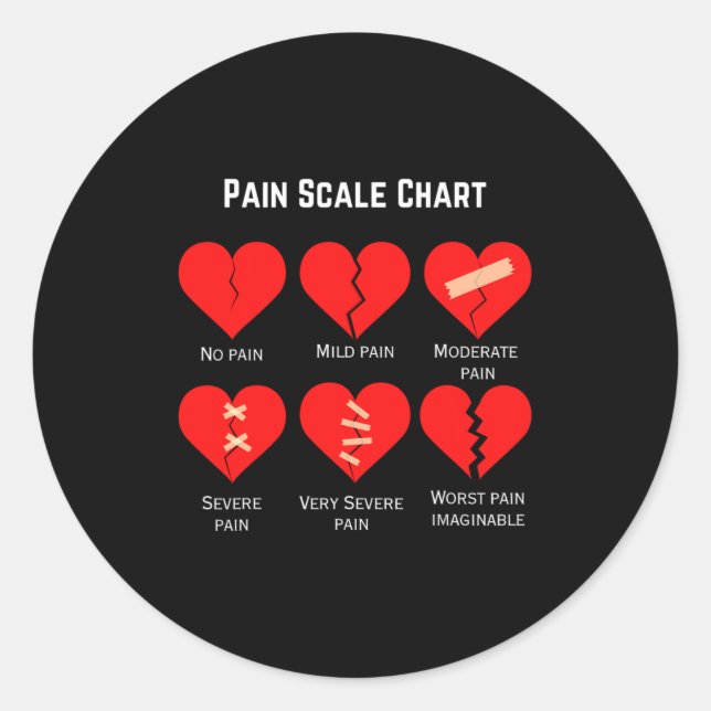 Pain Scale Chart Design For Funny Valentines Day  Classic Round Sticker (Front)