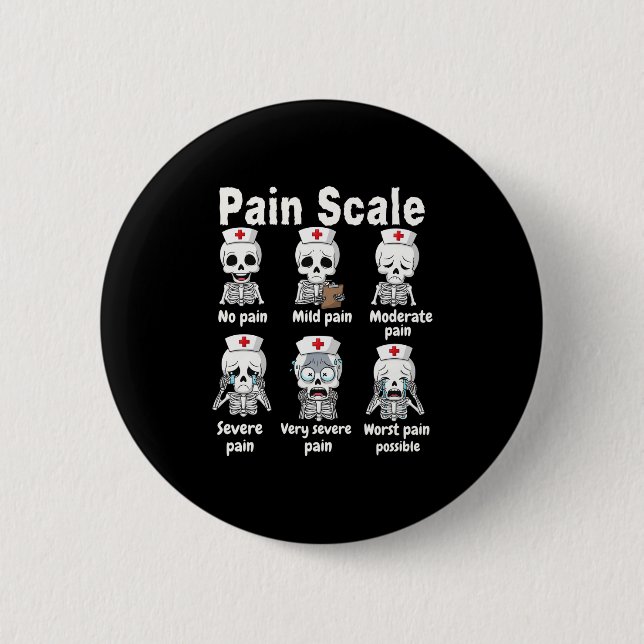 Pain Scale Cute Nurse Skeleton Halloween Trauma Fu 2 Inch Round Button (Front)