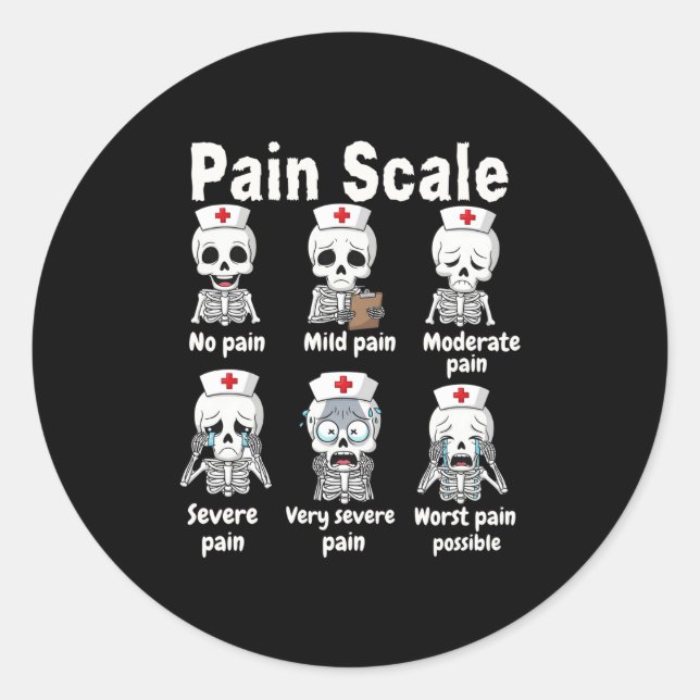 Pain Scale Cute Nurse Skeleton Halloween Trauma Fu Classic Round Sticker (Front)
