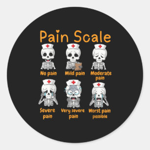 Pain Scale Cute Nurse Skeleton Halloween Trauma Fu Classic Round Sticker