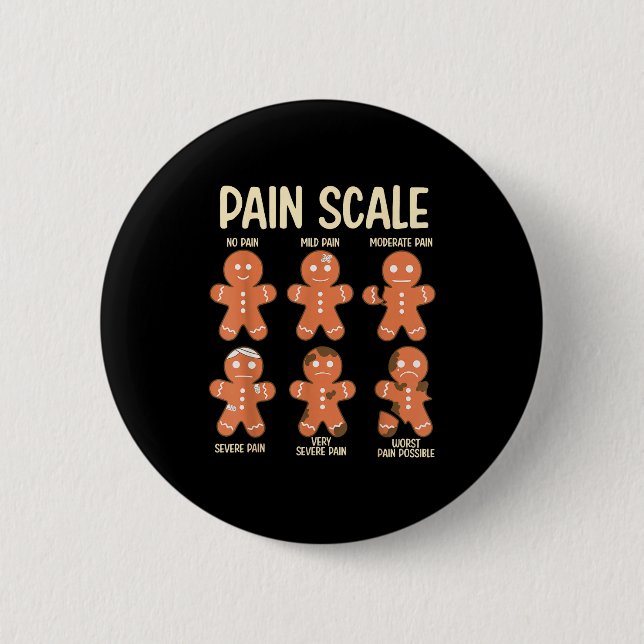 Pain Scale Funny Gingerbread Man Christmas Nurse H 2 Inch Round Button (Front)
