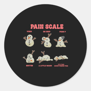 Pain Scale Funny Melting Snowman Christmas Classic Round Sticker