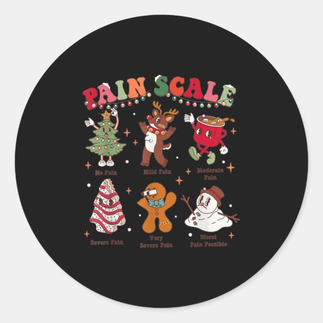 Pain Scale Retro Christmas Nurse Triage And Pain E Classic Round Sticker (Front)