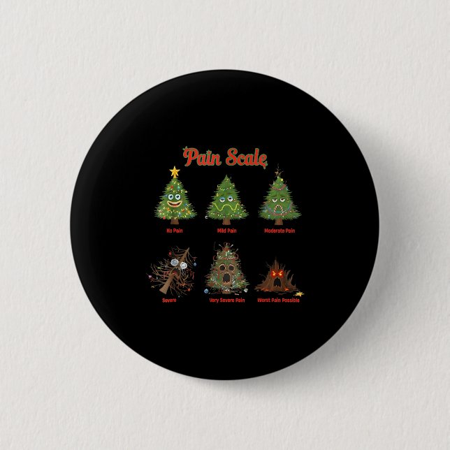 Pain Scale Snowman Nurse Christmas Tree Snow Pajam 2 Inch Round Button (Front)