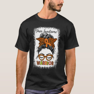 Pain Syndrome Warrior Messy Bun Orange Ribbon Leop T-Shirt