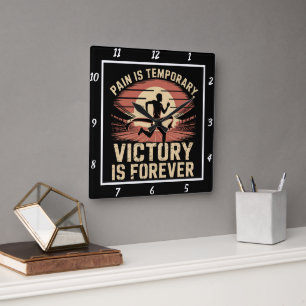 Pain Temporary Victory Forever Runner  Square Wall Clock