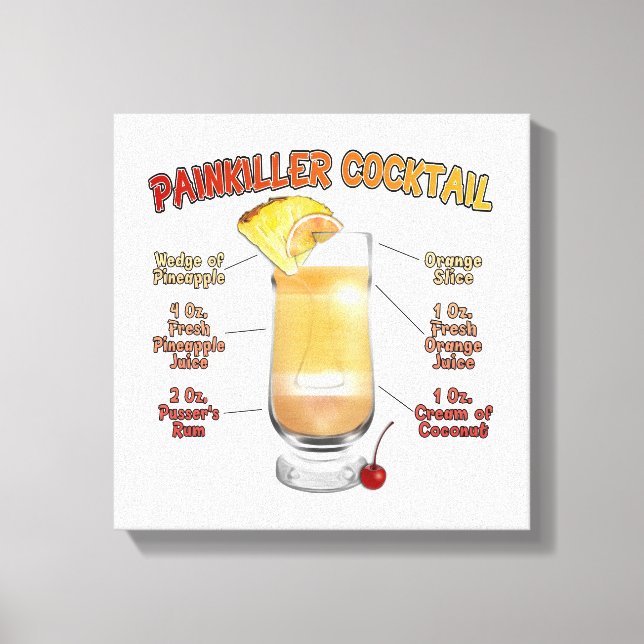 PAINKILLER Cocktail Recipe Art 12"x12" Canvas Print (Front)