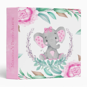 Paint Adorable Elephant Pink Peony Monogram Binder