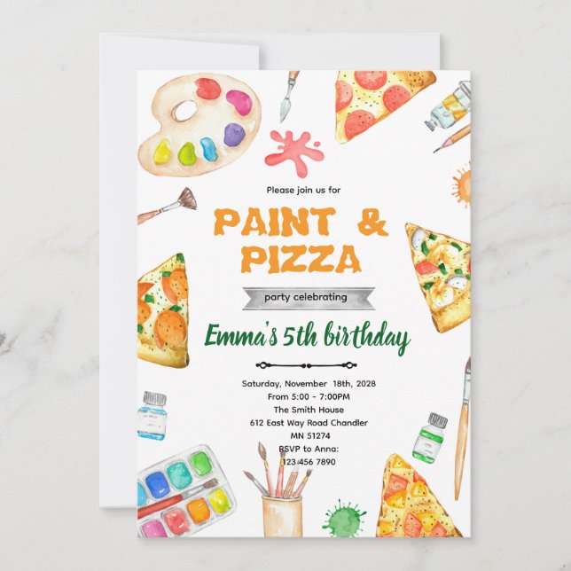 Paint and Pizza theme invite (Front)