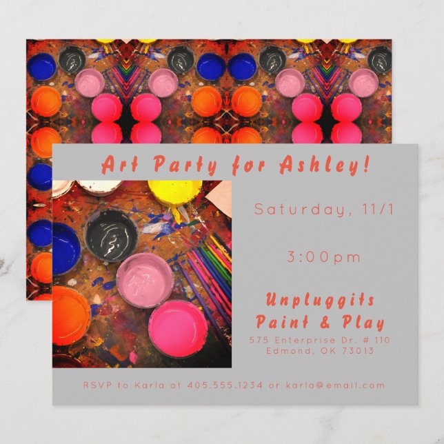 Paint and Play Art Party Invitation (Front/Back)