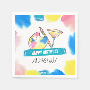 Paint and Sip Birthday Painting and Wine Party Napkin