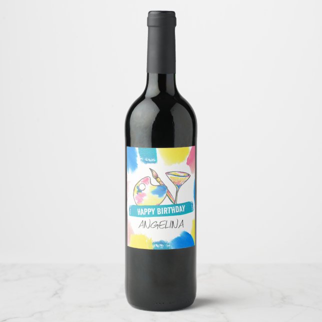 Paint and Sip Birthday Party Painting Wine Label (Front)