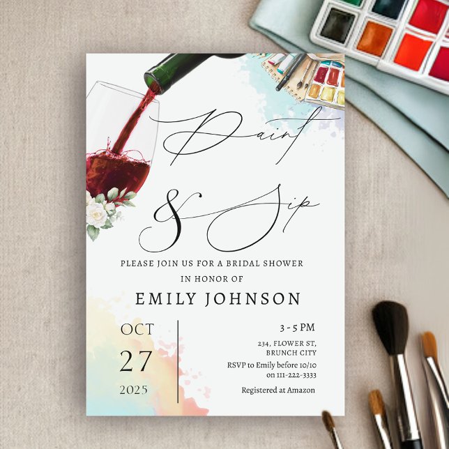 Paint and Sip Bridal Shower Invitation (Paint and Sip Bridal Shower Invitation)