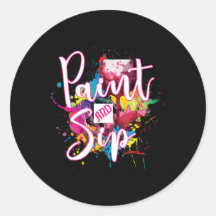 Paint And Sip Py Night Wine Canvas Novelty Classic Round Sticker