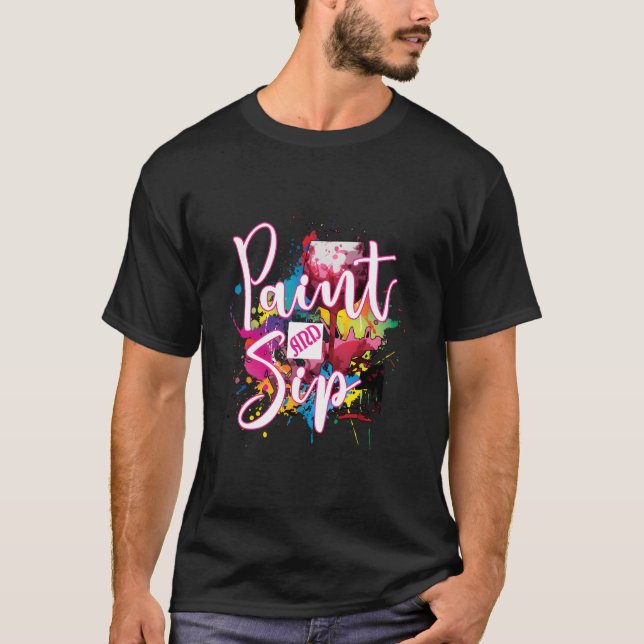 Paint And Sip Py Night Wine Canvas Novelty T-Shirt (Front)